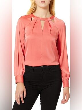 Trina Turk Maritsa Silk Blouse L Spiced Coral Cutout Keyhole Luxury Top